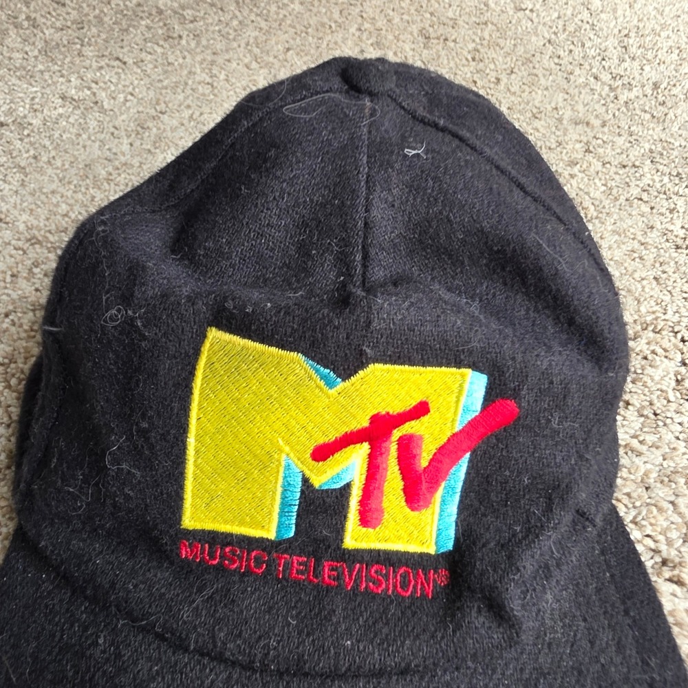 VINTAGE MTV Music Television Hat Mens OSFA Wool Blend Snapback Black 90s Retro - Picture 2 of 8